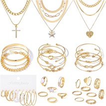 45 PCS Gold Jewelry Set for Women Girls Dainty Dangle Earrings Elegant Knuckle R - £31.22 GBP