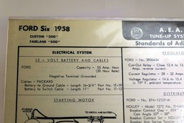 Ford Six 1958 Custom 300 Fairline 500 AEA Tune up System Standards Chart... - $13.06