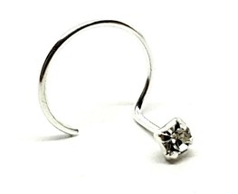 Nose Stud 2mm Claw Set Square Clear Cz 22g (0.6mm) Sterling Silver Screw Curl - £3.90 GBP
