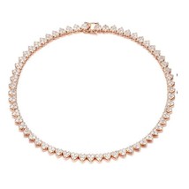 2mm Round Real Moissanite Heart Link Tennis Necklace 18&quot; 14K Rose Gold Plated - £335.77 GBP