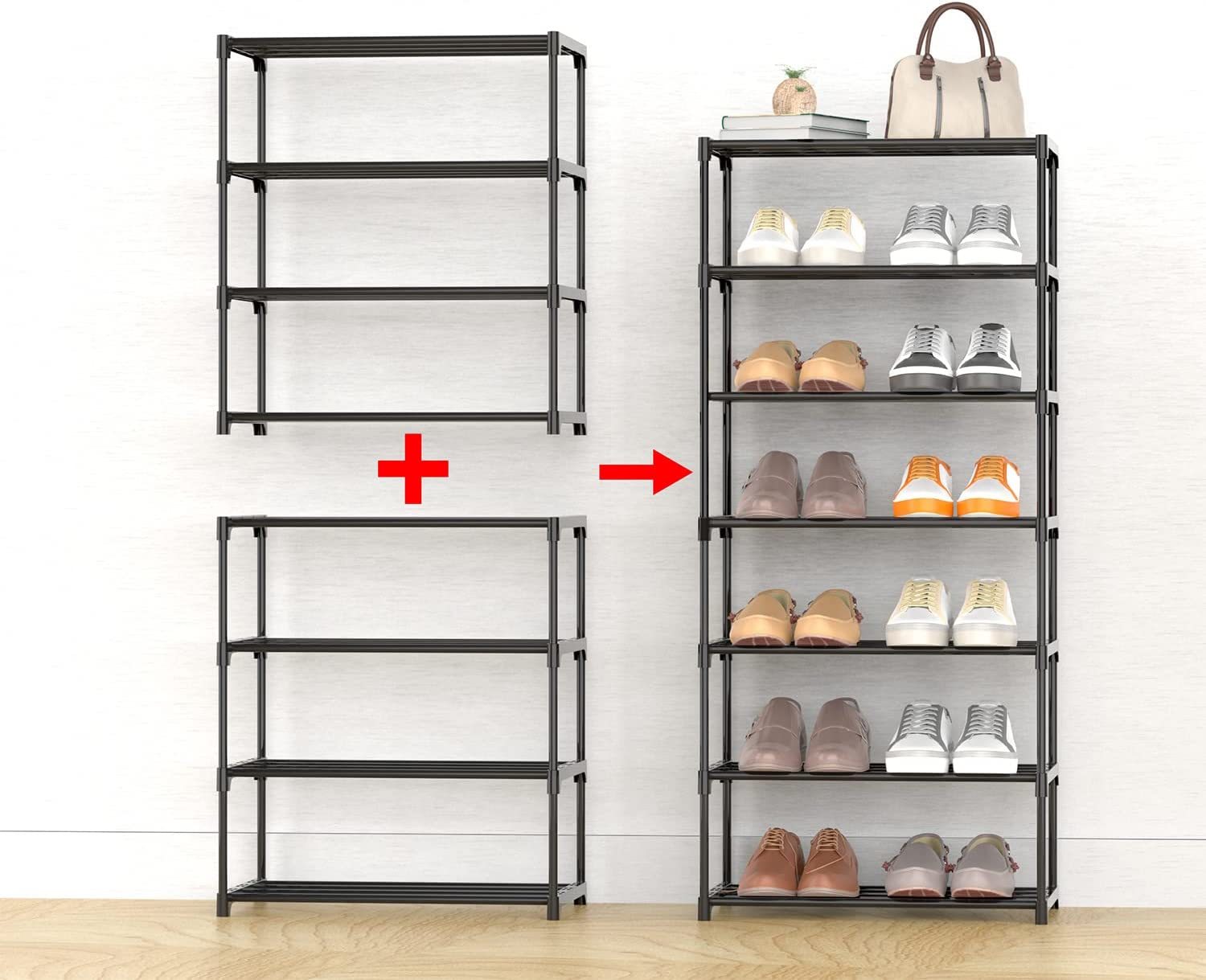 Simple Houseware 3-Tier Stackable Shoe Shelves Storage Utility Rack, Silver  