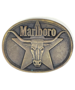 Marlboro Steer Star Longhorn Vtg Solid Brass Belt Buckle 1987 Cowboy Ame... - $26.93