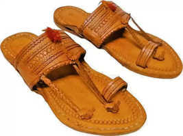 Mens Kolhapuri Soft Leather chappal handmade Flat ethnic HT39 BOHO US size 7-12 - £38.00 GBP