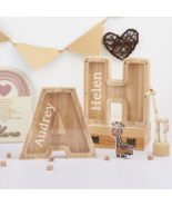 Personalized Wood Piggy  Money bank Coin Box Alphabet Storage Tank Kid G... - $18.99