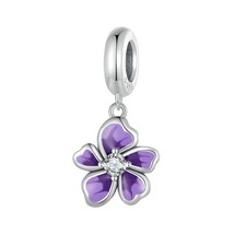 925 Sterling Silver Four-Leaf Clover Pendant Charms Purple Flower Beads Jewelry - £9.43 GBP