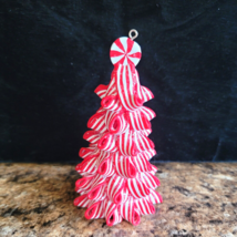 Red and White Ribbon Candy Peppermint Top Christmas Tree Ornament 4.5&quot; Tall - £5.42 GBP