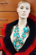 Long Necklace Turquoise Pearl Layered Wedding Party Necklace Women Holiday Gift - £168.08 GBP