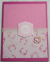 Stampin up! Handmade card Cutest Baby Ever White Glitter Pink Girl Embossed dots - £4.89 GBP