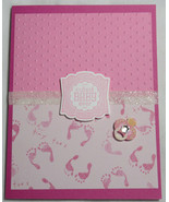 Stampin up! Handmade card Cutest Baby Ever White Glitter Pink Girl Embos... - $10.46 CAD
