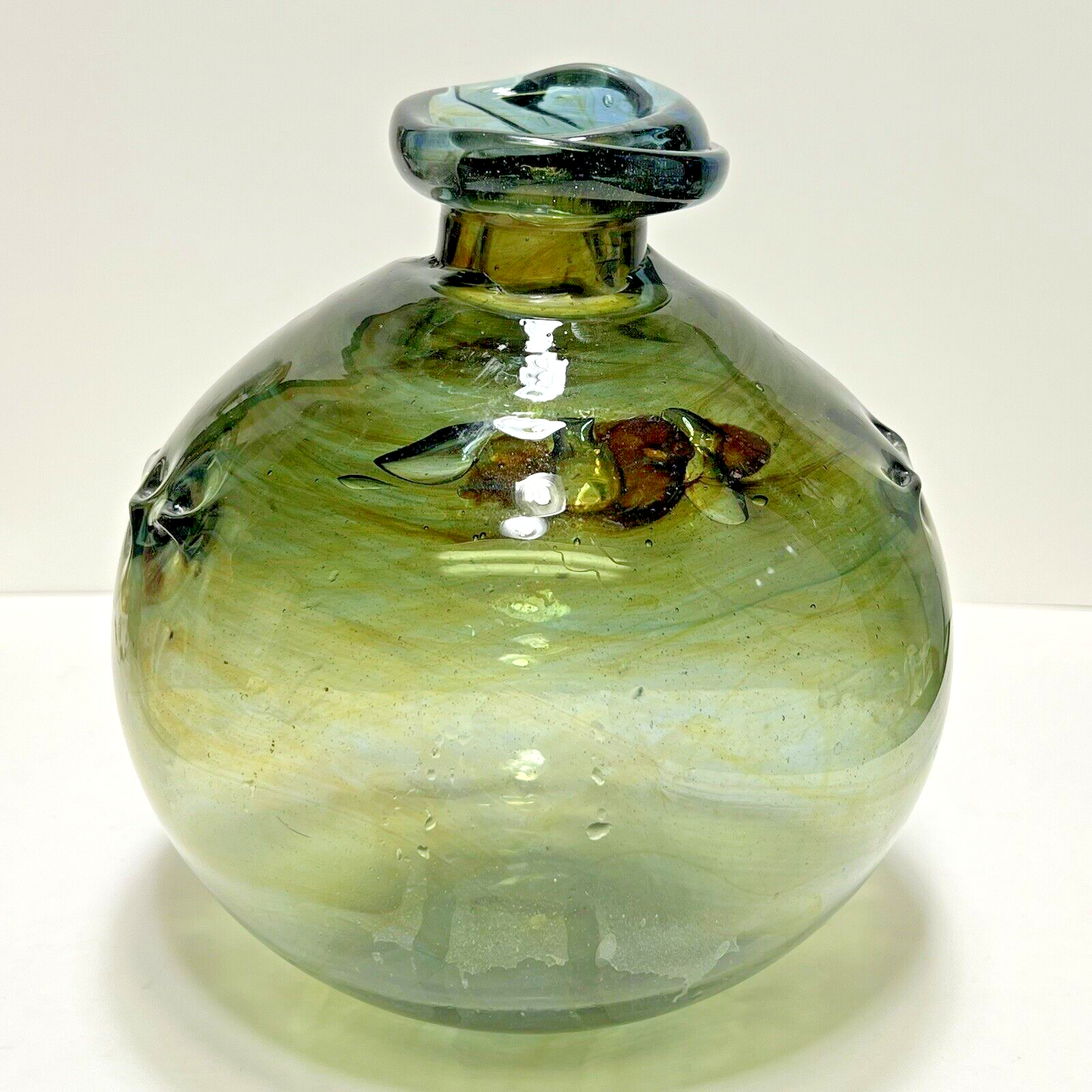 Primary image for Modernist Peter Bramhall Art Glass Pinched Hand Blown Orb Vase Vermont Date 1972