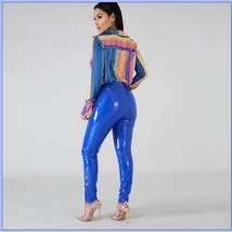 Bright Blue Tight Fit Faux Leather High Waist Front Zip Up Legging Pencil Pants image 2