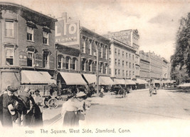 Stamford Connecticut Down Town Square Optician Stores Wagons Antique Postcard - £15.75 GBP