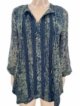 WHBM NWT Green &amp; Black Lace Blouse Sheer Bishop Sleeves Size XS - £28.22 GBP