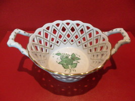 Herend flowers Small Openwork Basket with Handles, 3&quot; tall by 7&quot; ORIGINAL - £105.09 GBP