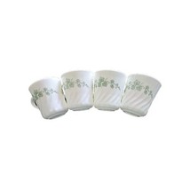 Four (4) Coffee Mugs ~ Corelle by Corning ~ Callaway ~ GREEN IVY &amp; SWIRL... - £29.31 GBP