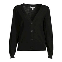 Cardigan sweater black relaxed fit v neck button front women&#39;s light weight - £10.28 GBP