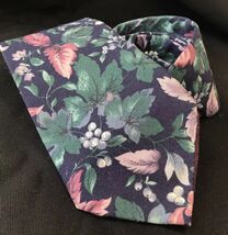 Vtg Linen Chevalier Royale Pastel Floral Necktie Cotton Flowers Oak Ivy ... - $27.72