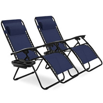 2 Pieces Folding Lounge Chair with Zero Gravity-Navy - Color: Navy - £146.19 GBP