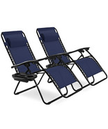 2 Pieces Folding Lounge Chair with Zero Gravity-Navy - Color: Navy - £144.93 GBP