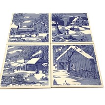 Tile Trivets Homestead In Winter Blue White Currier &amp; Ives Cathay Tiles Set 4.5&quot; - £28.76 GBP