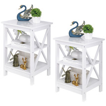 Set Of 2 Sofa Side Display Stand X-Design Wood End Table Storage Shelf, ... - $121.99