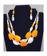 Tangerine Orange Acrylic And Faux Clear-Milky Crystal Necklace Matching ... - $460.72 MXN