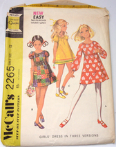 Vintage McCall’s Girls Dress Three Versions Size 12 #2265 1970 - $5.99