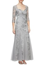 Alex Evennings Floral Embroidered Gown Sz 8 Silver - £82.26 GBP