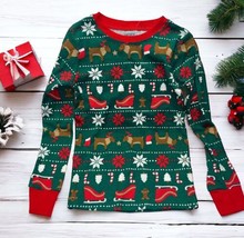 NWT Christmas Long Sleeve Green SIZE 6/6A Candy Cane  Reindeer Sled Pajama Shirt - £6.58 GBP
