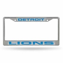 NFL Detroit Lions Laser Cut Chrome Blue in Silver License Plate Frame - £19.97 GBP
