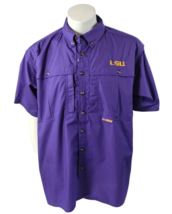 Drake LSU Short Sleeve Button Down Shirt Mens L Collegiate Magnattach Pu... - £32.75 GBP