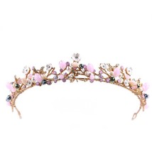Vintage Pink Beads Bridal Crowns Tiara Bride Headband Crystal Rhinestone Flower  - £13.82 GBP