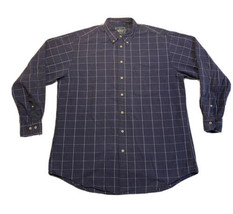 Vintage Woolrich Long Sleeve Button Down Shirt Navy Blue Plaid Mens Large - £12.37 GBP