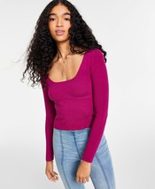Hippie Rose Juniors Bustier Scoop Neck Sweater,Lush Berry,Medium - $34.99