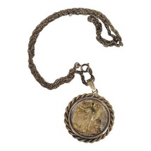 Vtg 1941 Gold Plated Half Dollar Necklace Historical Gold Pendant Americ... - $42.08