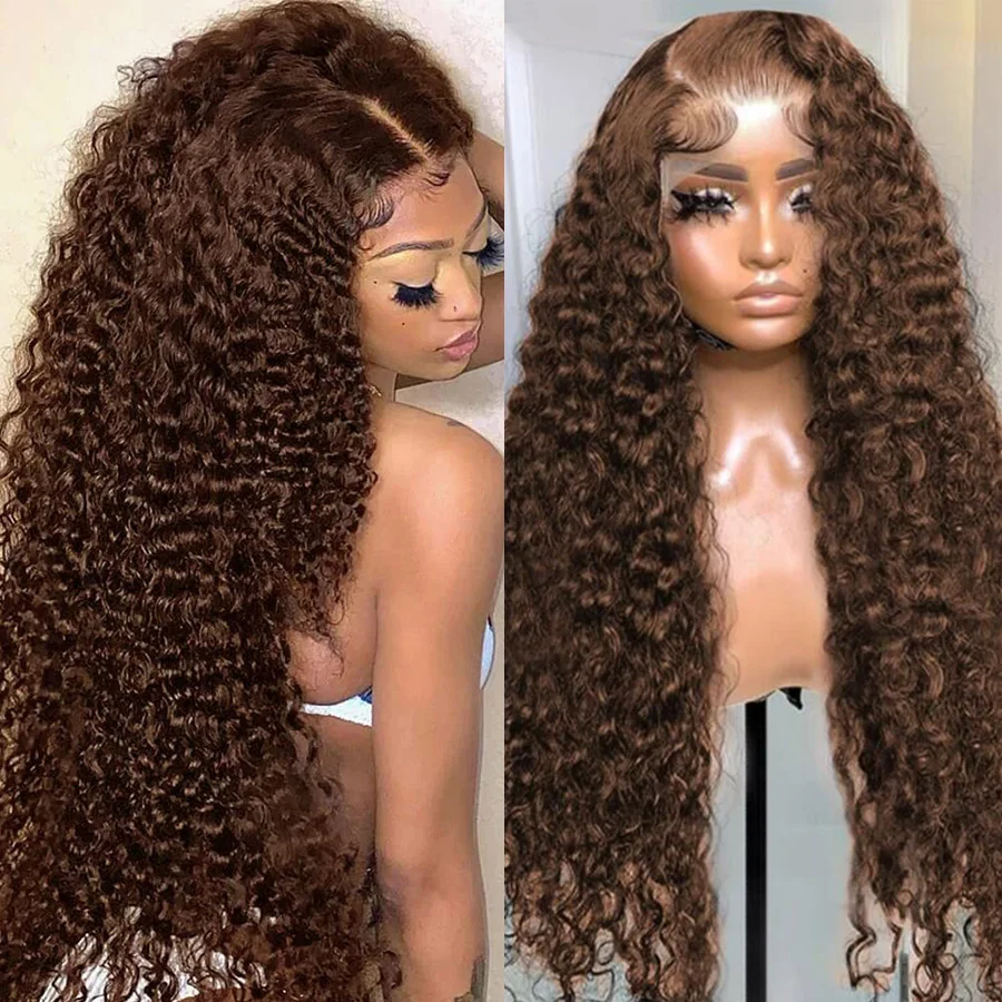 13x4 Brown Lace Front Wig Deep Wave Frontal Wig HD Lace Front Human Hair Wi - £93.14 GBP+