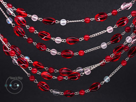 extra-long boho necklace, red, pink and white, handmade in USA, ooak - £27.14 GBP