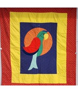 Vintage Handmade Crafted PARROT &amp; MOON Quilt Red Floral Reverse 1982 Twi... - $949.99 MXN