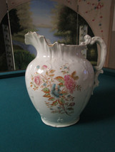 ENGLISH IRONSTONE PITCHER CHAMBER 11  10&quot; FLORAL TOUCHES OF GOLD [TOP2] - $123.75