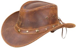 Distressed Brown Unisex Outback Fedora Hat RL30D Leather 4&quot; Crown - £62.06 GBP+