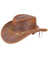 Distressed Brown Unisex Outback Fedora Hat RL30D Leather 4&quot; Crown - £63.22 GBP+
