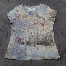 Unity World Wear Shirt Womens M Multicolor V Neck Short Cap Sleeve Graphic Tee - £17.89 GBP