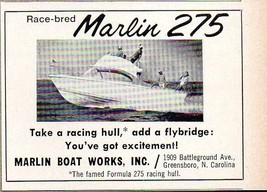 1965 Print Ad Marlin 275 Boats Greensboro,NC - $9.25