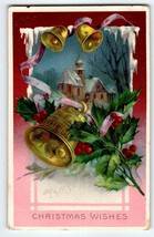 Christmas Wishes Postcard  Gold Bells Church Barton &amp; Spooner Gel 1912 Ser 7002 - £5.69 GBP