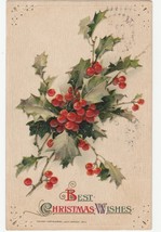 Vintage Postcard Christmas Holly Berries John Winsch 1914 Embossed - £5.42 GBP