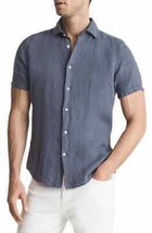 Reiss Holiday Short Sleeve Linen Button-up Shirt in Steel Blue - $99.00