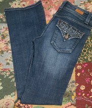Papaya Jeans~ Women&#39;s Size 5 ~ Embellilshed Denim Blue Jeans ~ 32” Inseam - £20.47 GBP