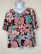 NWT Amana Womens Plus Size 2X Colorful Floral Stretch V-neck Top 3/4 Sleeve - £17.02 GBP