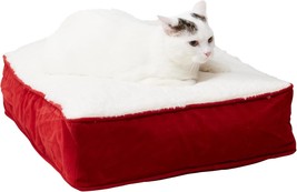 Willow Rectangle Reversible Sherpa Pillow Cat Bed, Crimson - £26.97 GBP