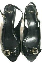 Cole Haan Grand OS Wilma Black Patent Slingback Peep Toe Heeled Shoes Wm... - £40.75 GBP